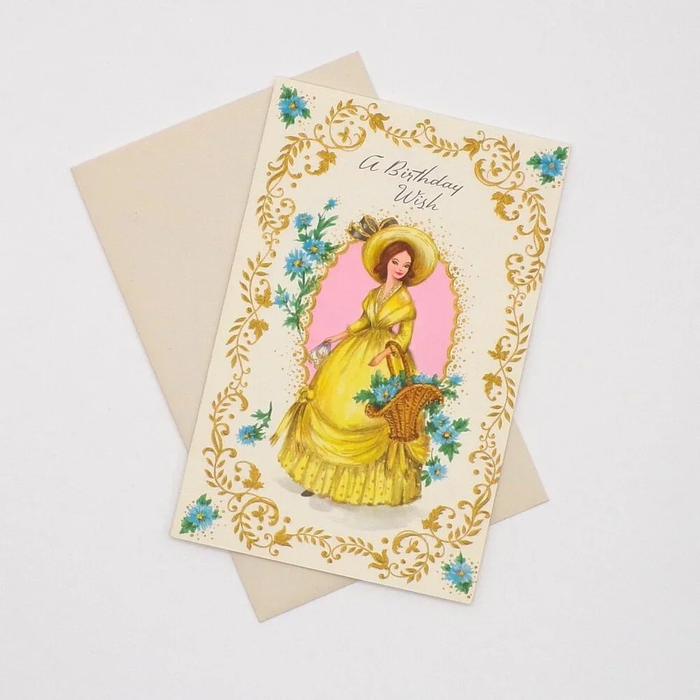 Vintage Birthday Card Southern Belle Wish Ephemera Scrapbooking Journaling 60s